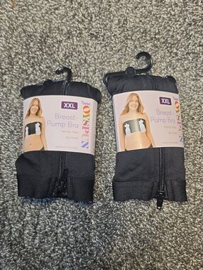 NWT Bundle Of Two XXL Black Hands-Free Zip-Front Breast Pump Bra